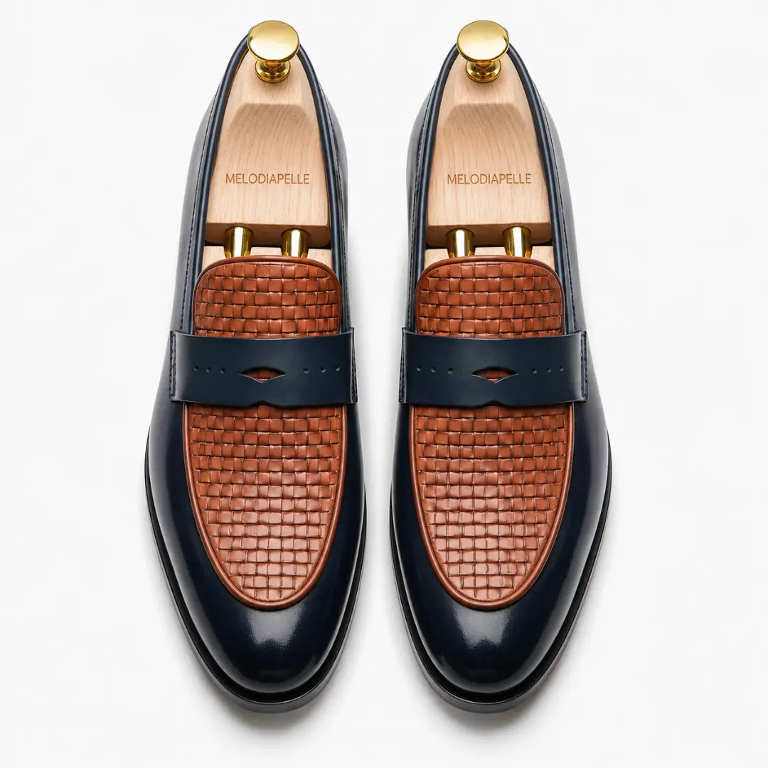 Maison Hand-Woven Two-Tone Penny Loafer for Men - Goodyear Welted Leather Shoes