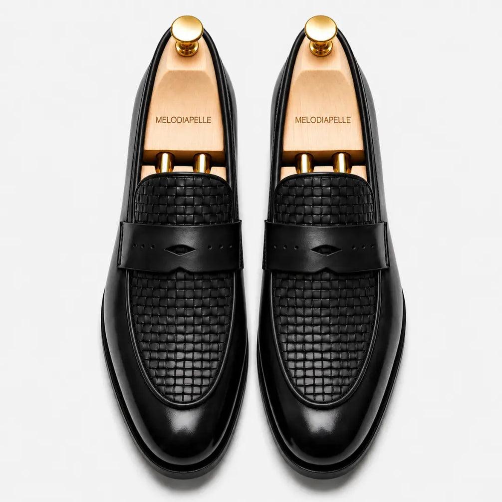 Maison Hand-Woven Two-Tone Penny Loafer for Men - Goodyear Welted Leather Shoes
