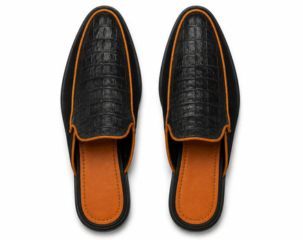 Maribor Piped Croc-Panel Mule for Men - Backless Suede Slip-On Shoes
