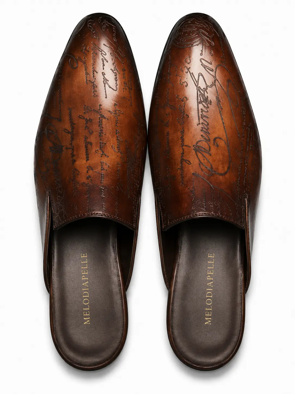 Mazzarino Hand-Inscribed Script Mule for Men - Backless Leather Slip-On Shoes