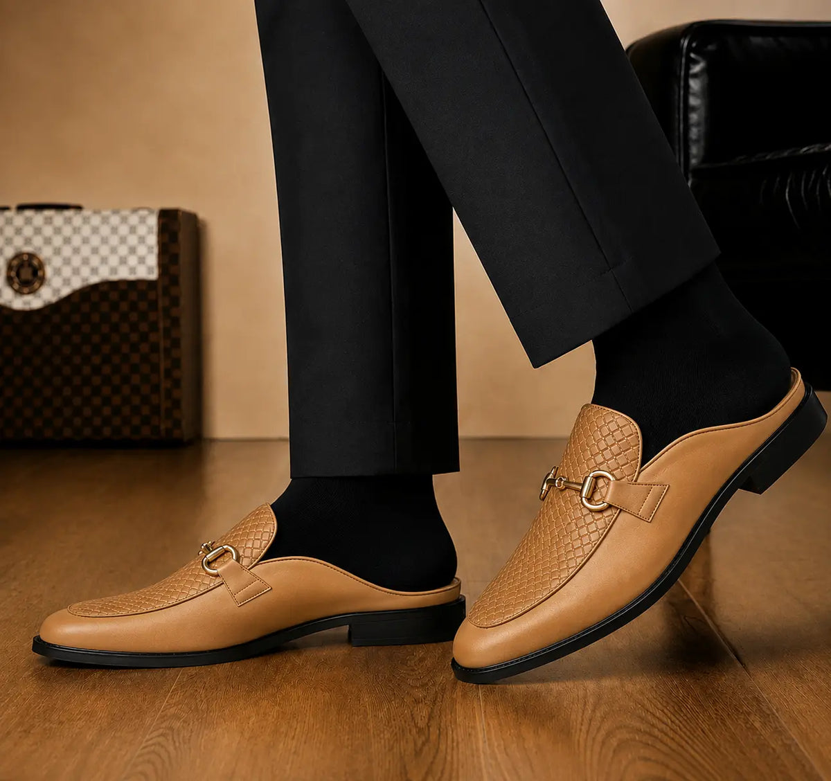 Morlaix Woven-Panel Horsebit Mule for Men - Two-Material Backless Shoes