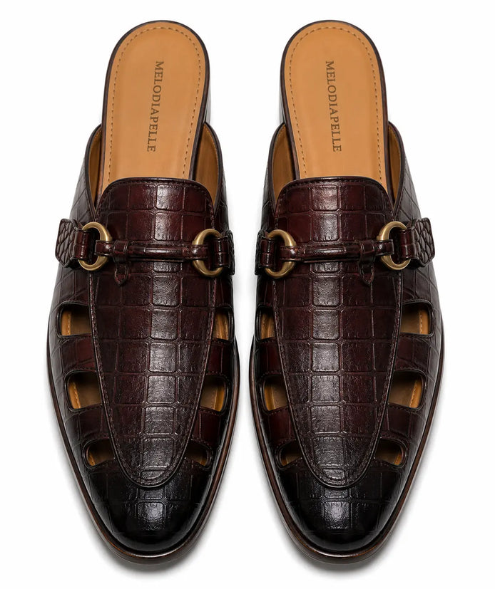 Maremma Caged Croc-Embossed Bit Mule for Men - Backless Fisherman Shoes