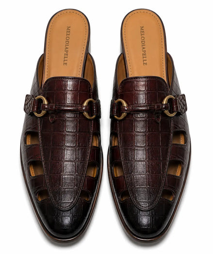 Maremma Caged Croc-Embossed Bit Mule for Men - Backless Fisherman Shoes