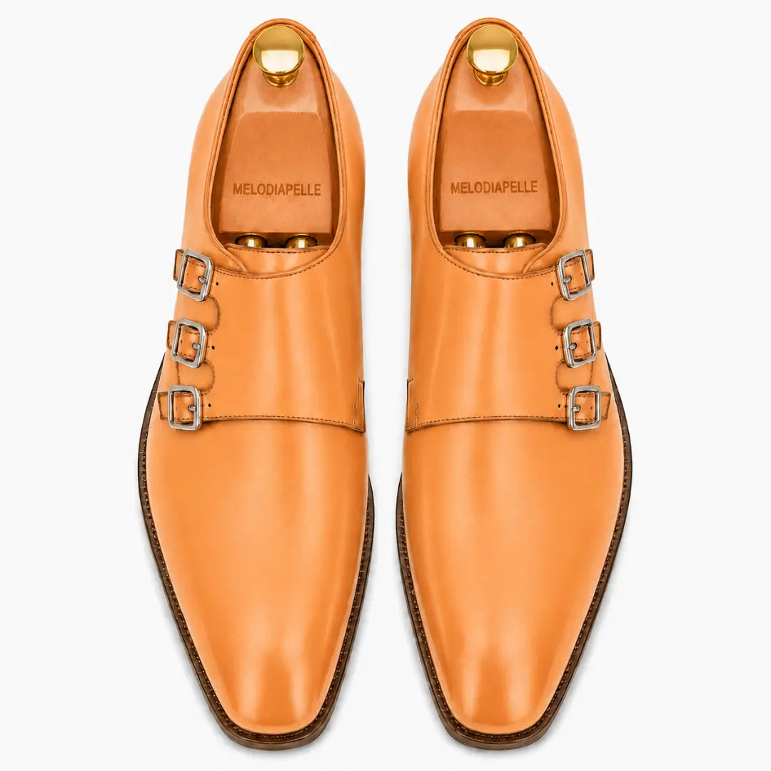 Milan Triple Monk Strap Shoes for Men - Goodyear Welted Full-Grain Leather