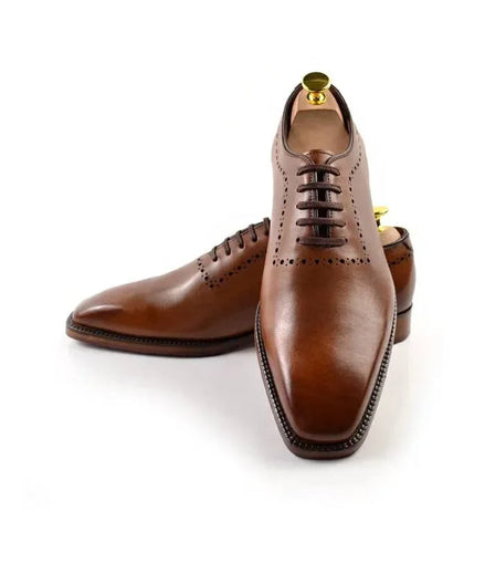 Monticchiello Brogued Eyestay Wholecut Oxford for Men - Perforated Leather Oxford Shoes