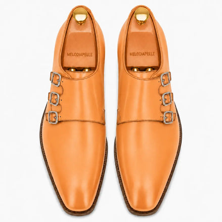 Milan Triple Monk Strap Shoes for Men - Goodyear Welted Full-Grain Leather