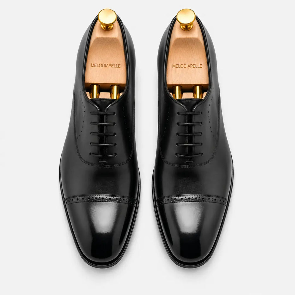 Marcello Burnished Semi-Brogue Cap-Toe Oxford for Men - Goodyear Welted Formal Shoes