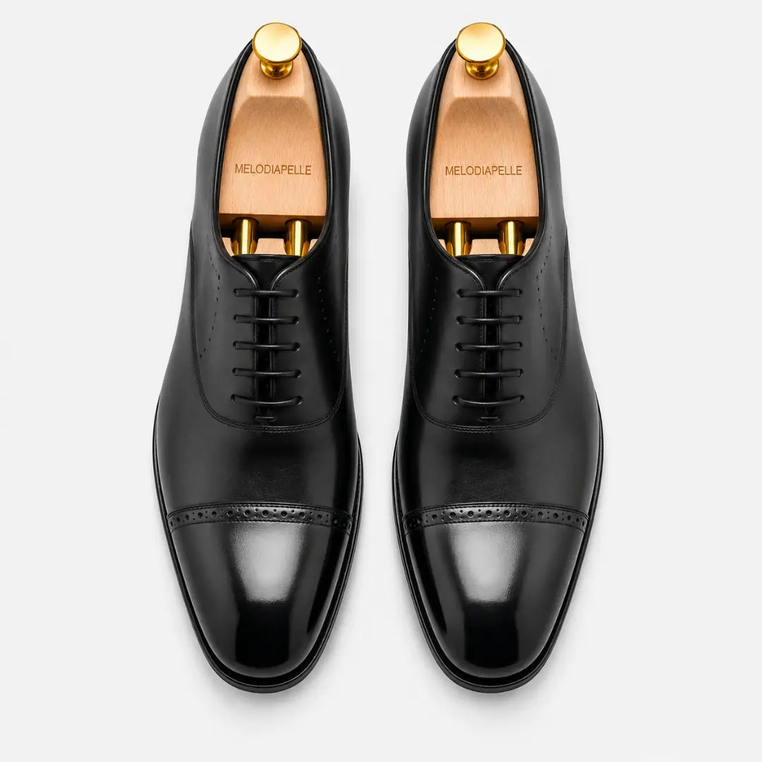 Marcello Burnished Semi-Brogue Cap-Toe Oxford for Men - Goodyear Welted Formal Shoes