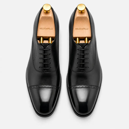 Marcello Burnished Semi-Brogue Cap-Toe Oxford for Men - Goodyear Welted Formal Shoes