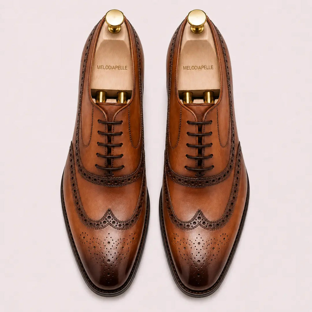 Mossverde Hand-Patina Wingtip Brogue Oxford for Men - Goodyear Welted Leather Shoes