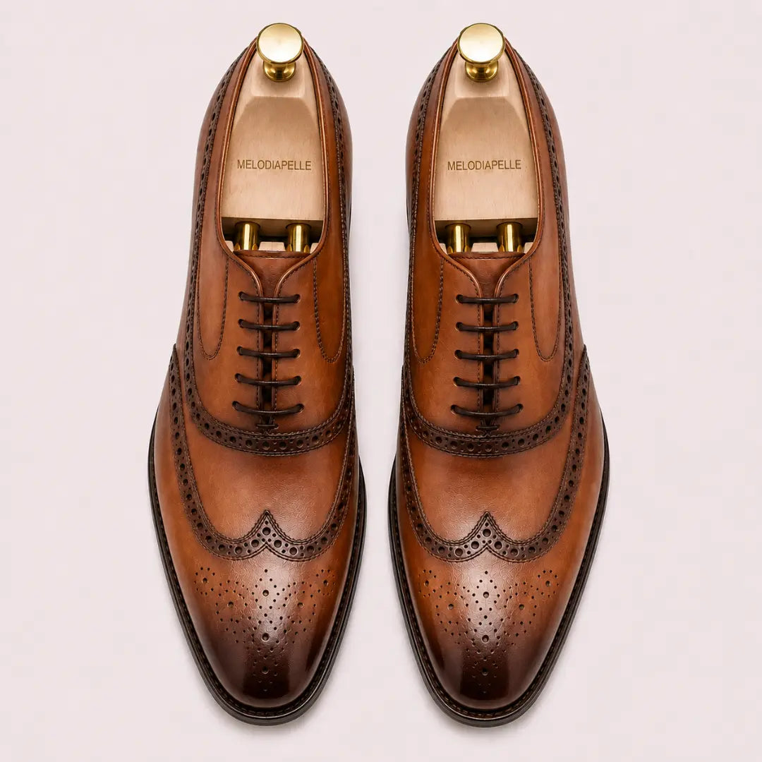 Mossverde Hand-Patina Wingtip Brogue Oxford for Men - Goodyear Welted Leather Shoes