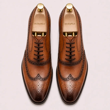 Mossverde Hand-Patina Wingtip Brogue Oxford for Men - Goodyear Welted Leather Shoes