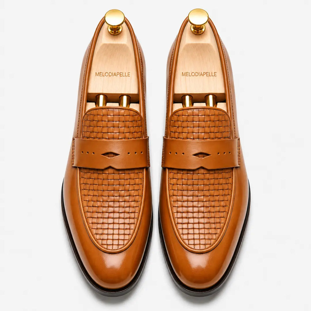 Maison Hand-Woven Two-Tone Penny Loafer for Men - Goodyear Welted Leather Shoes