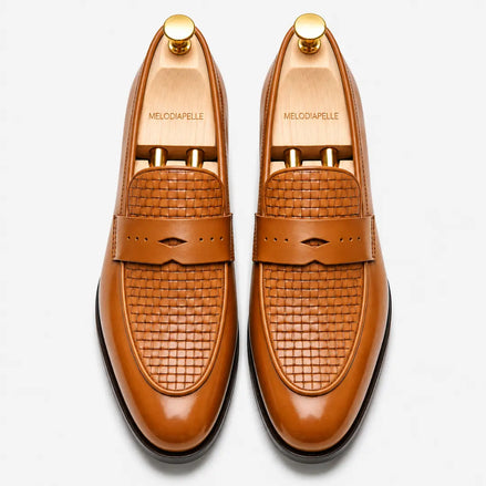 Maison Hand-Woven Two-Tone Penny Loafer for Men - Goodyear Welted Leather Shoes