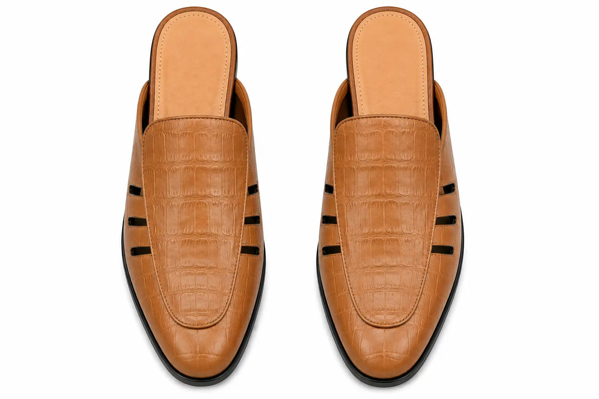 Molveno Croc-Embossed Slit Mule for Men - Backless Block-Heel Slip-On Shoes