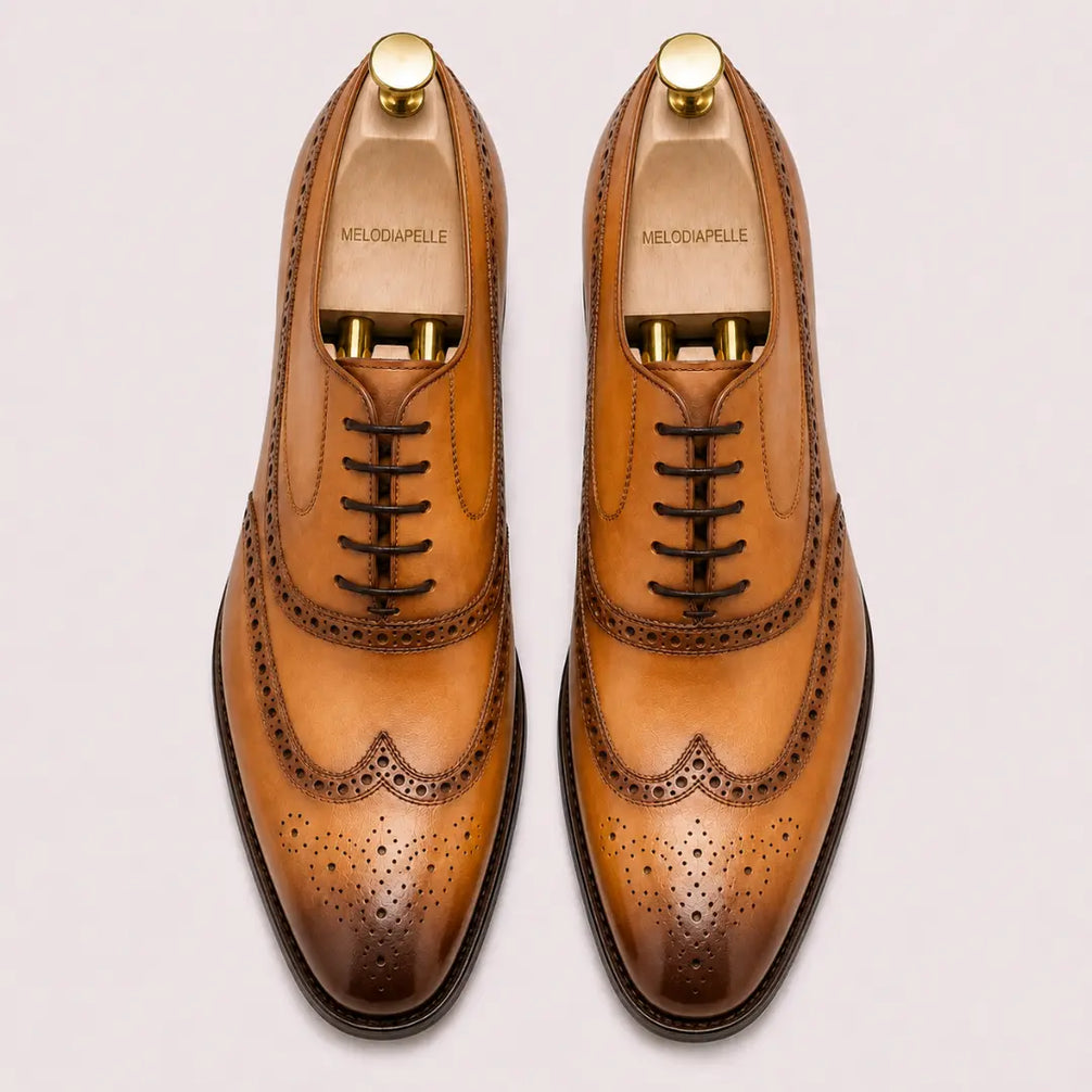 Mossverde Hand-Patina Wingtip Brogue Oxford for Men - Goodyear Welted Leather Shoes