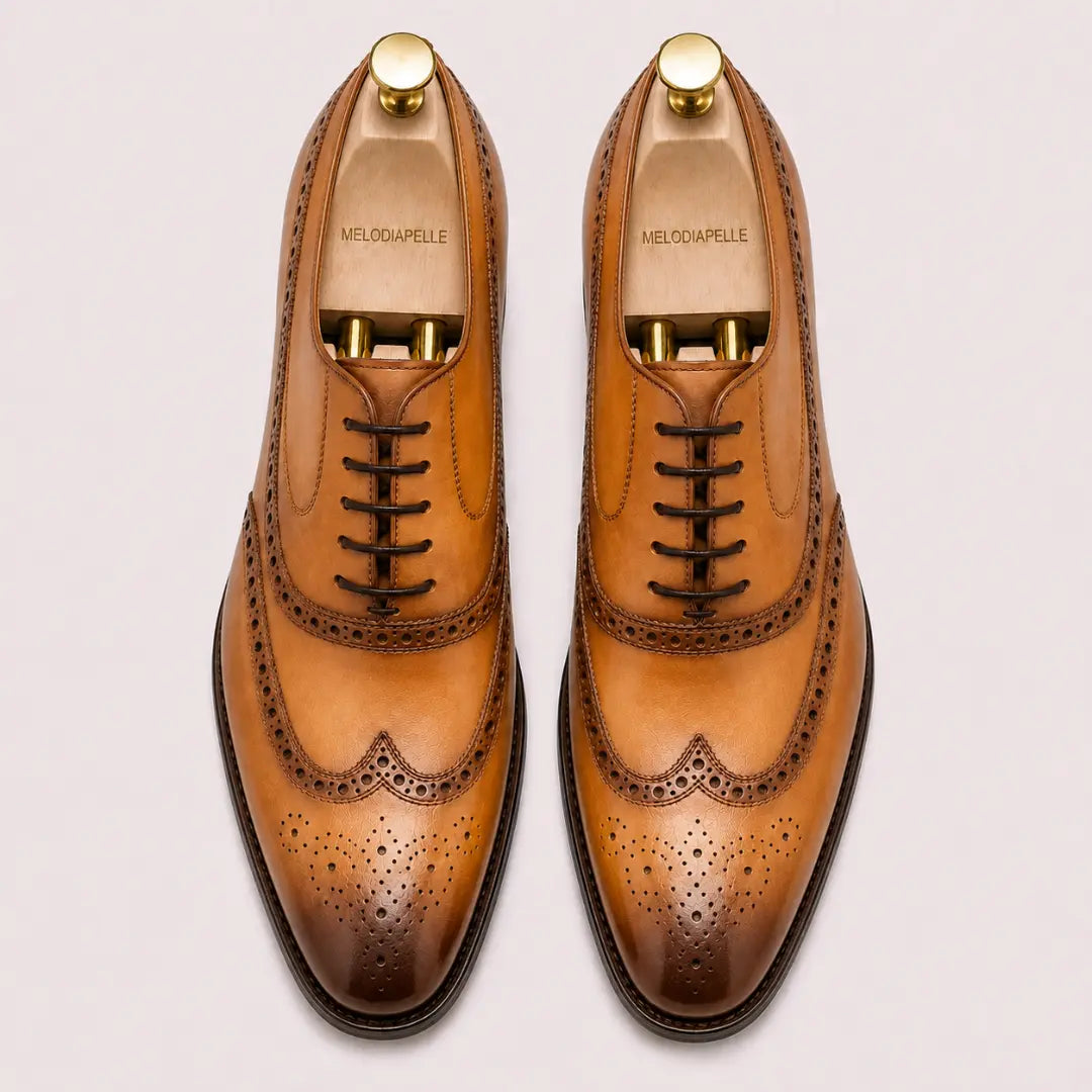 Mossverde Hand-Patina Wingtip Brogue Oxford for Men - Goodyear Welted Leather Shoes