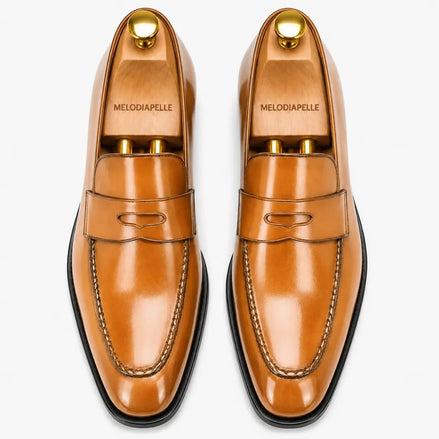 Marbella Apron-Stitch Penny Loafer for Men - Handmade Full-Grain Leather Shoes