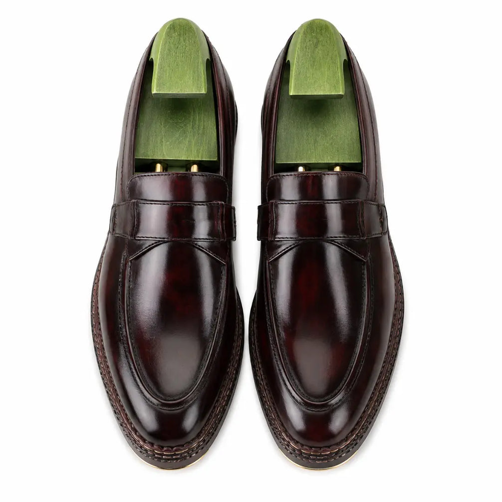Marquis Braided-Welt Dress Penny Loafer for Men - Handmade Block-Heel Leather Shoes