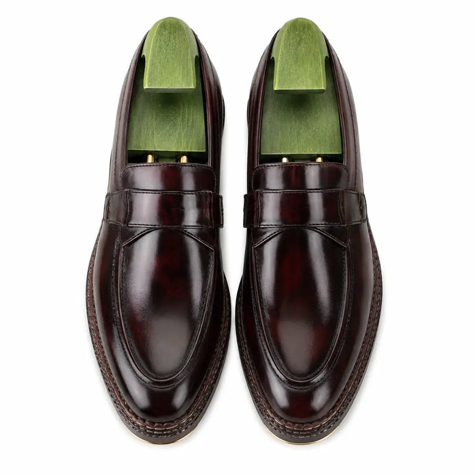 Marquis Braided-Welt Dress Penny Loafer for Men - Handmade Block-Heel Leather Shoes