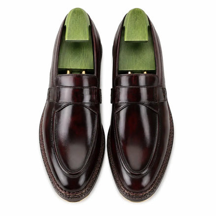 Marquis Braided-Welt Dress Penny Loafer for Men - Handmade Block-Heel Leather Shoes