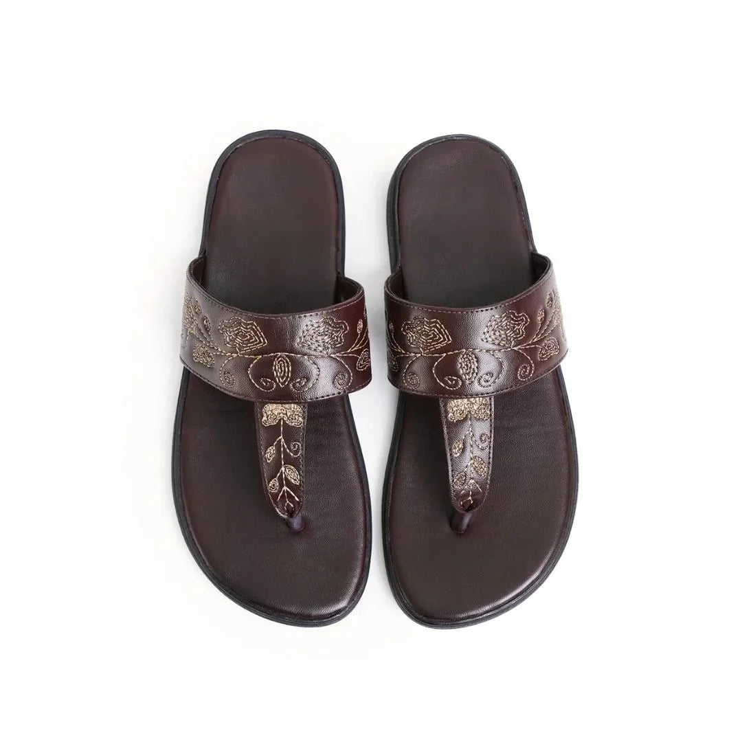 Mysuru Etched-Band Kolhapuri for Men - Hand-Painted Leather Kolhapuri Sandals