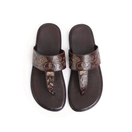 Mysuru Etched-Band Kolhapuri for Men - Hand-Painted Leather Kolhapuri Sandals