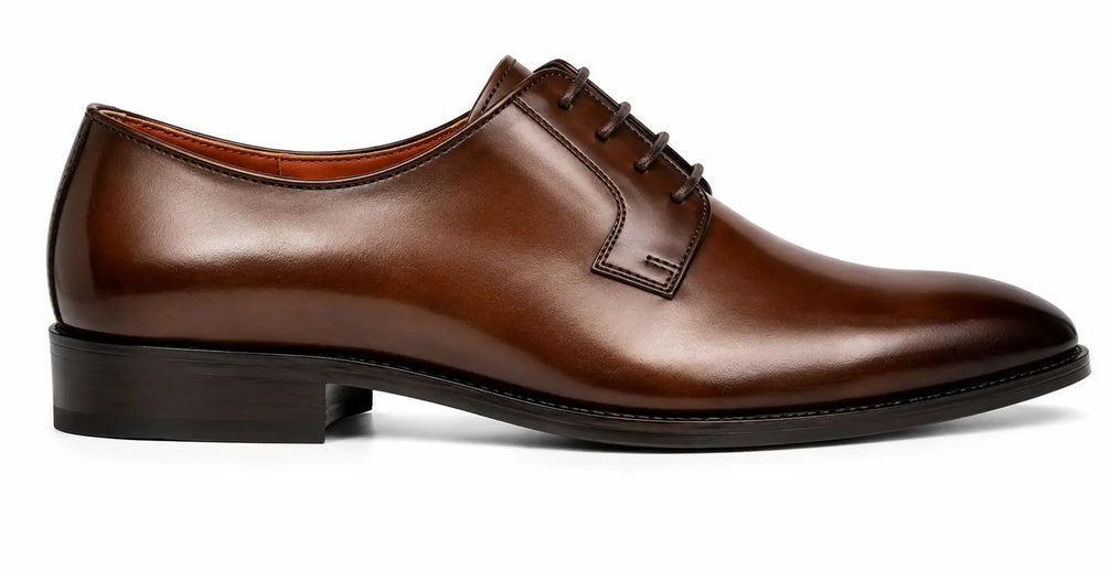 Matera Plain-Toe Derby for Men - Goodyear Welted Mirror-Polish Formal Shoes