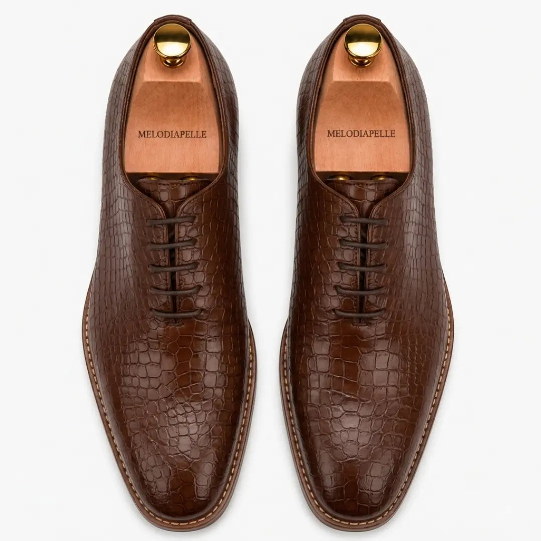 Meta Croc-Embossed Wholecut Oxford for Men - Goodyear Welted Leather Shoes