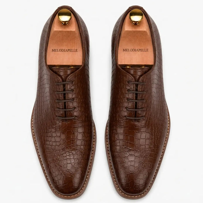 Meta Croc-Embossed Wholecut Oxford for Men - Goodyear Welted Leather Shoes