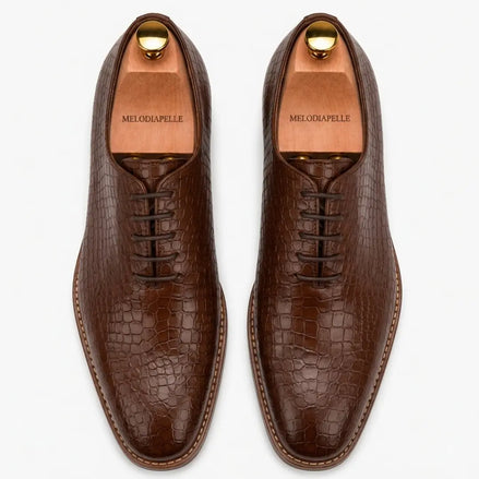 Meta Croc-Embossed Wholecut Oxford for Men - Goodyear Welted Leather Shoes