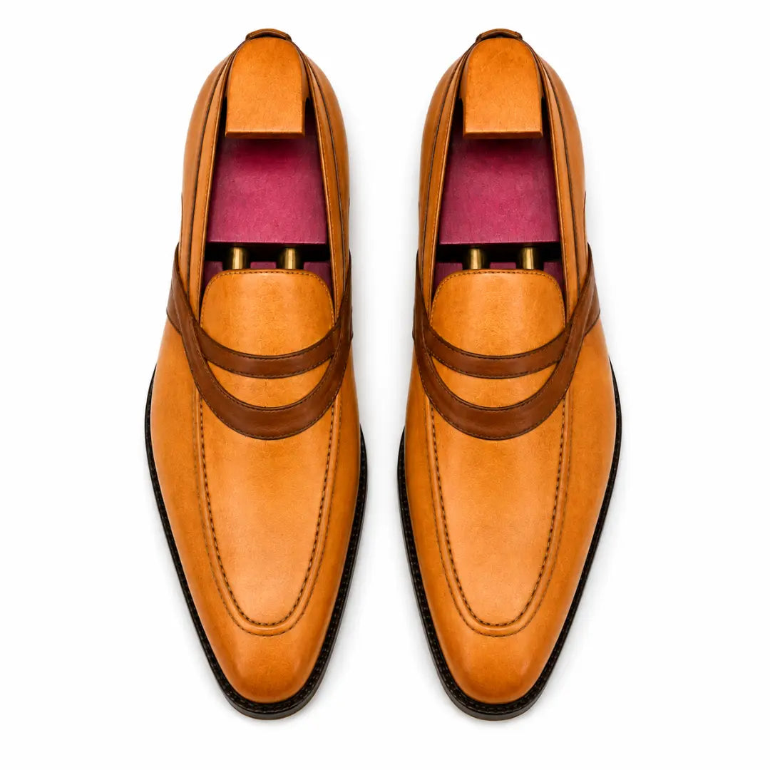 Mirasol Two-Tone Crossed-Strap Dress Loafer for Men - Hand-Patina Leather Shoes