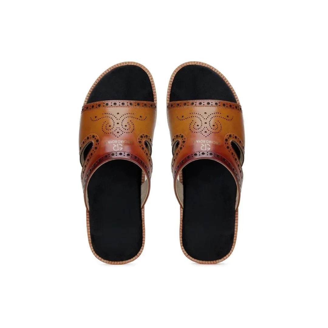 Mazagon Brogued Band Slide for Men - Punched-Leather Slide Sandals