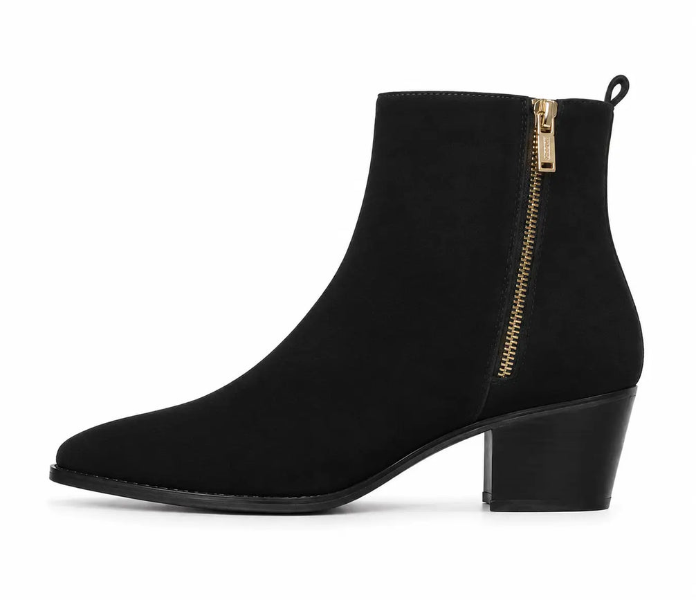 Maddox Suede Zip Boot for Men - Pointed-Toe Block Heel Ankle Boots