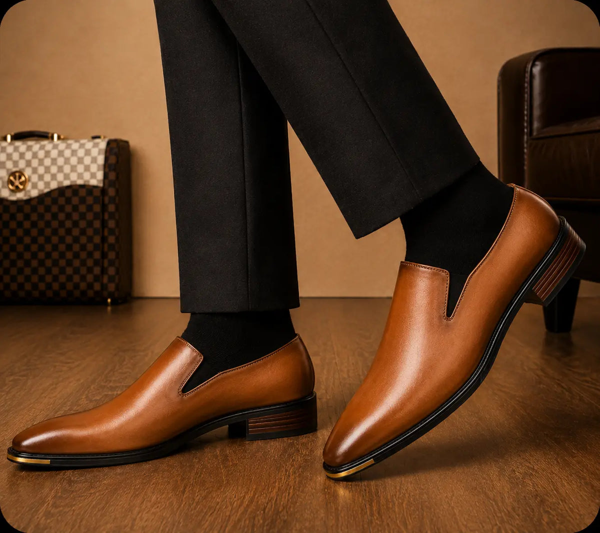 Mantova Burnished Leather Mule for Men - Backless Open-Heel Dress Shoes