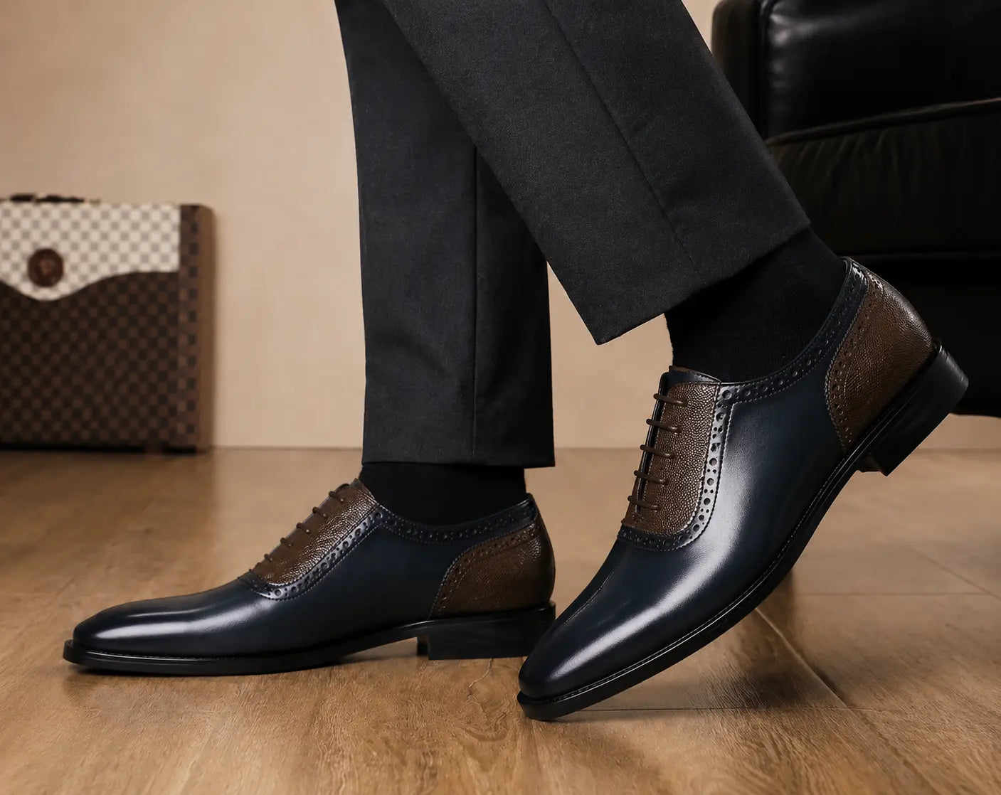 Montserrat Two-Tone Saddle Oxford for Men - Goodyear Welted Spectator Dress Shoes