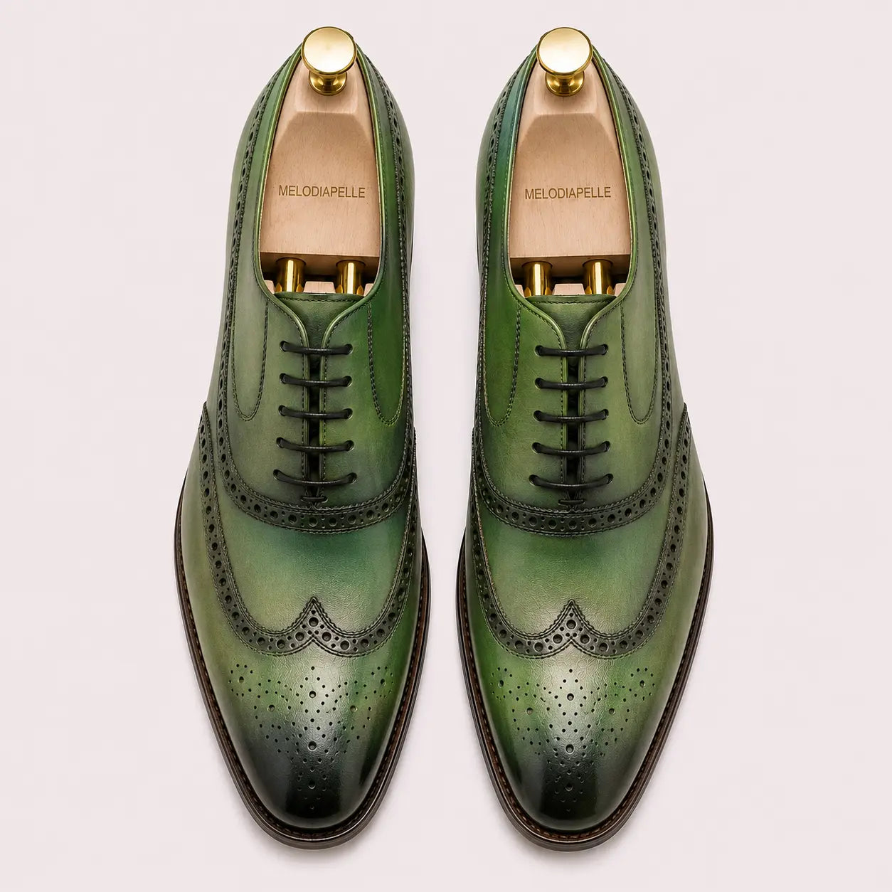 Mossverde Hand-Patina Wingtip Brogue Oxford for Men - Goodyear Welted Leather Shoes