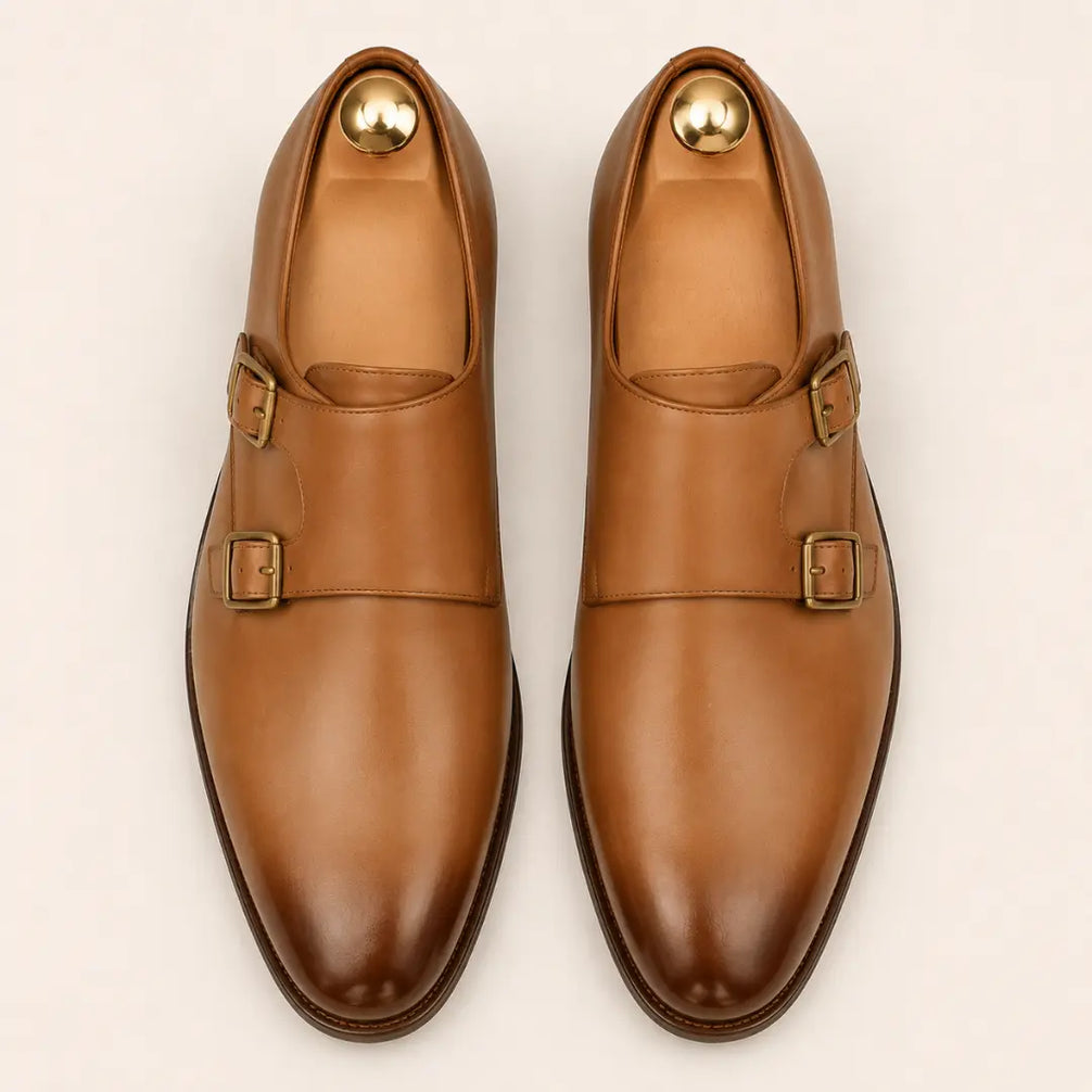 Mexico Double Monk Strap for Men - Hand-Burnished Goodyear Welted Leather Shoes