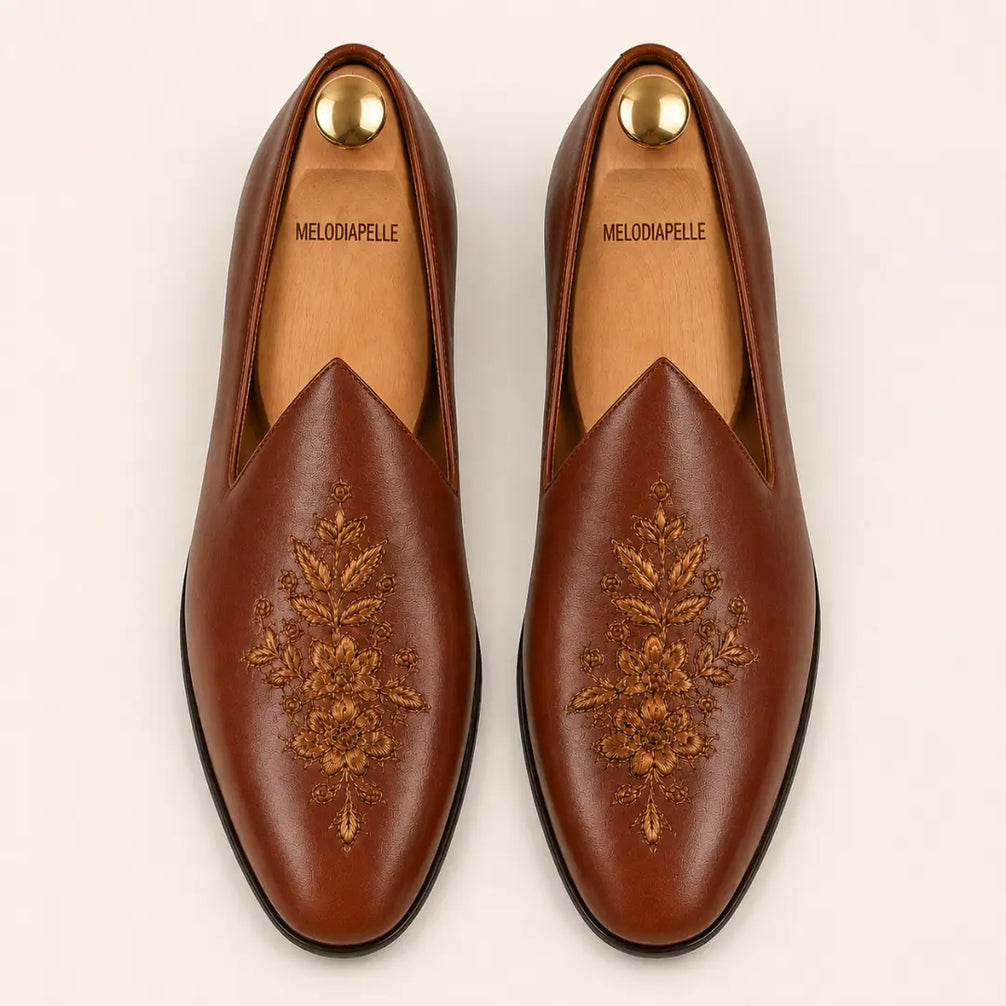 Maestro Hand-Embroidered Opera Loafer for Men - Leather Formal Slip-On Shoes