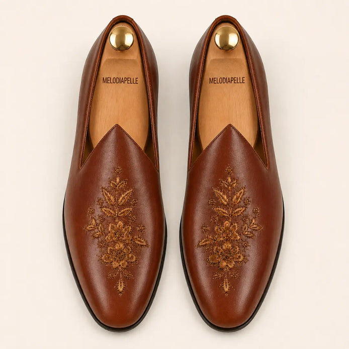Maestro Hand-Embroidered Opera Loafer for Men - Leather Formal Slip-On Shoes