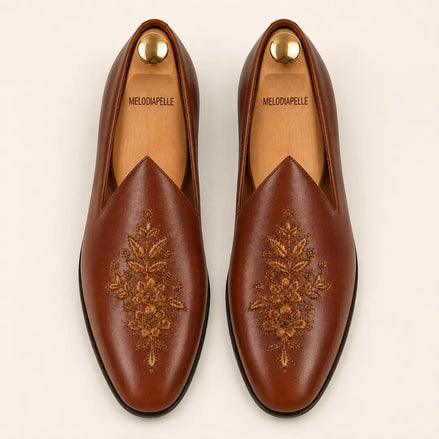 Maestro Hand-Embroidered Opera Loafer for Men - Leather Formal Slip-On Shoes