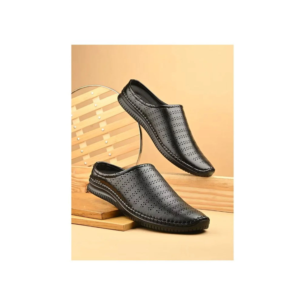 Mykonos Perforated Backless Sandal for Men - Slip-On Leather Mule Sandals