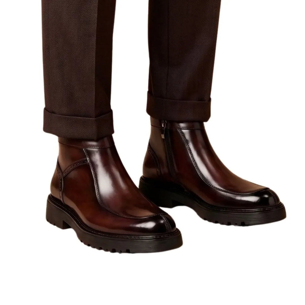 Masciago Strap Zip Lug Zip Boot for Men - Buckled Zip Boots