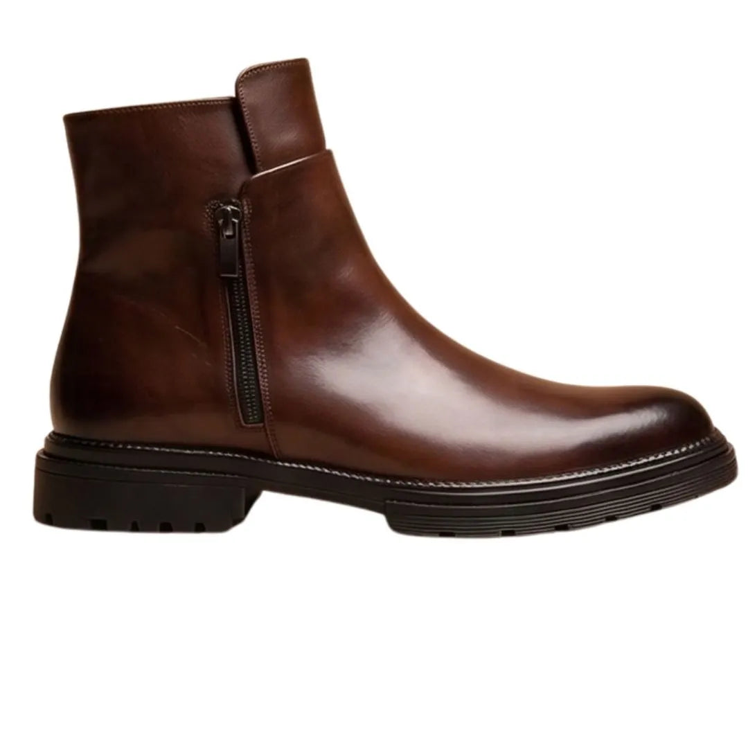 Massino Lug-Sole Side-Zip Zip Boot for Men - Leather Zip Boots
