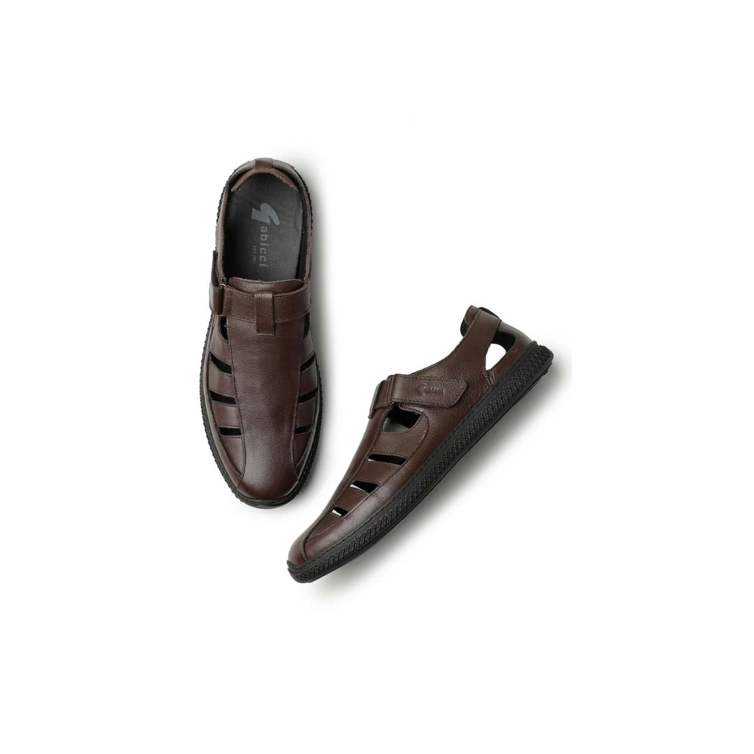 Manikata Cushioned Velcro Fisherman Sandal for Men - Closed-Toe Leather Comfort Sandals