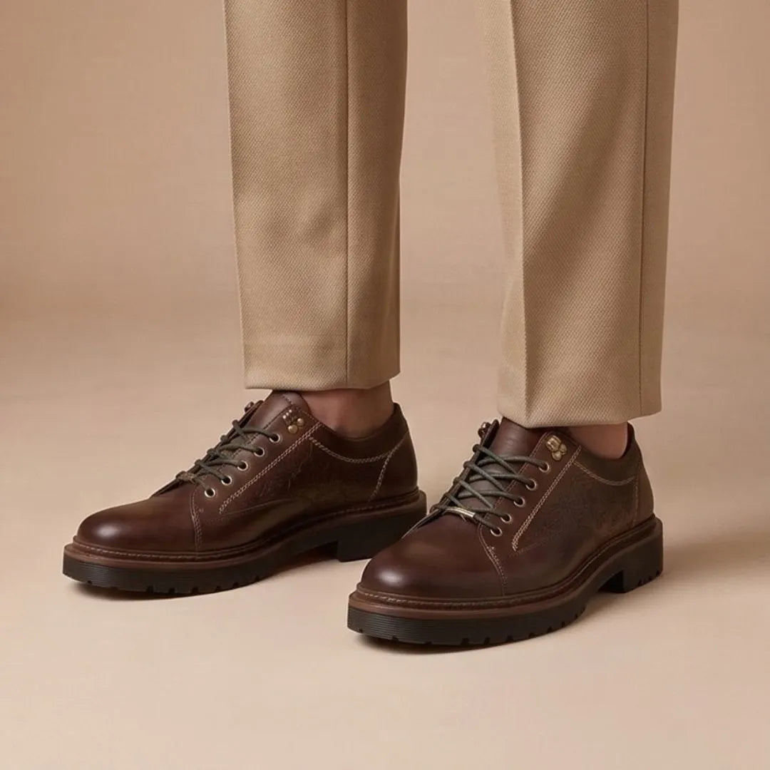 Montecrestese Contrast-Stitch Lug Derby for Men - Rugged Leather Derby Shoes
