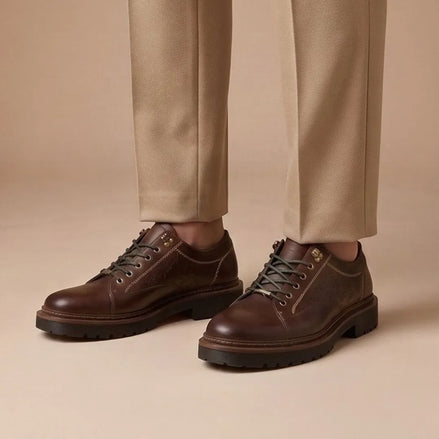 Montecrestese Contrast-Stitch Lug Derby for Men - Rugged Leather Derby Shoes
