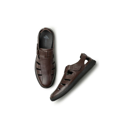 Manikata Cushioned Velcro Fisherman Sandal for Men - Closed-Toe Leather Comfort Sandals