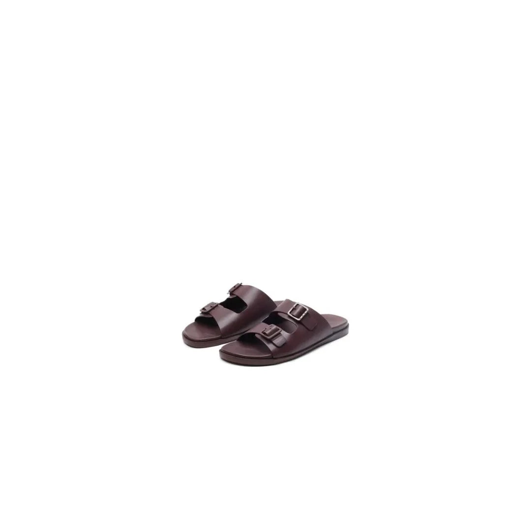 Marathokampos Double-Buckle Slim Slide for Men - Leather Buckle Slides