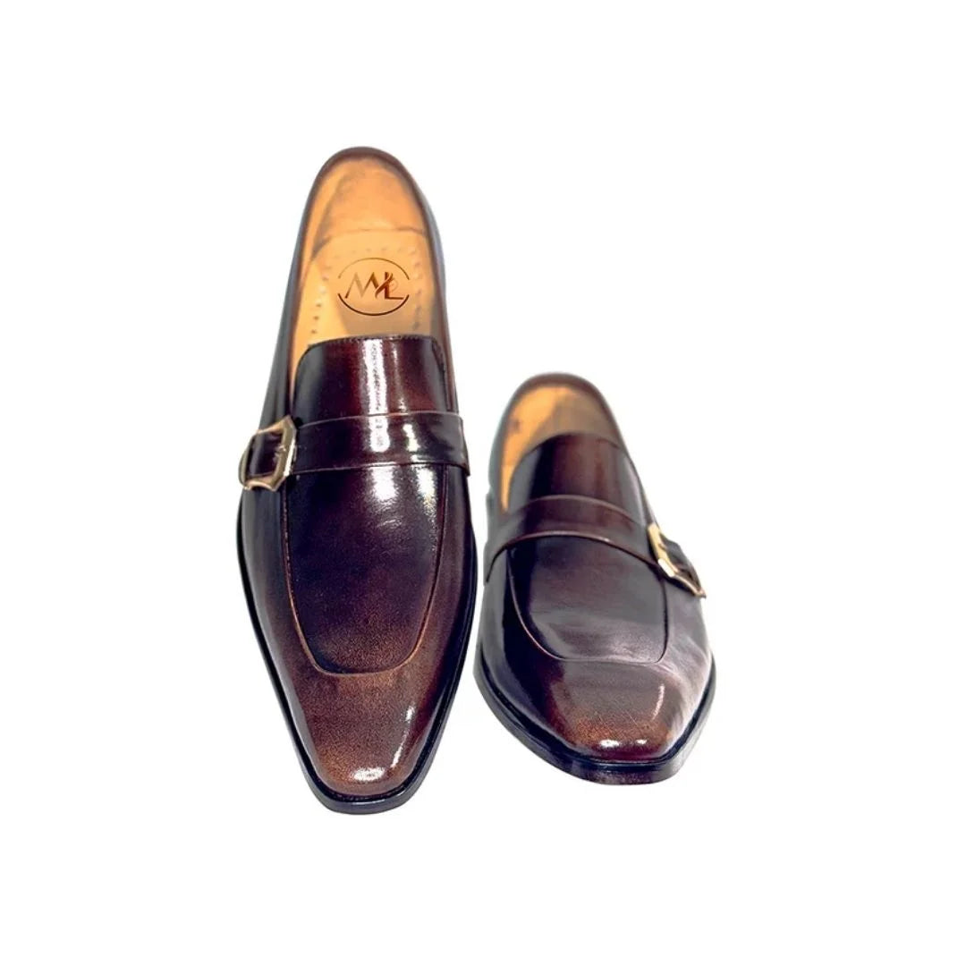 Modena Deep-Patina Plain-Toe Single Monk Strap for Men - Hand-Burnished Leather Dress Shoes